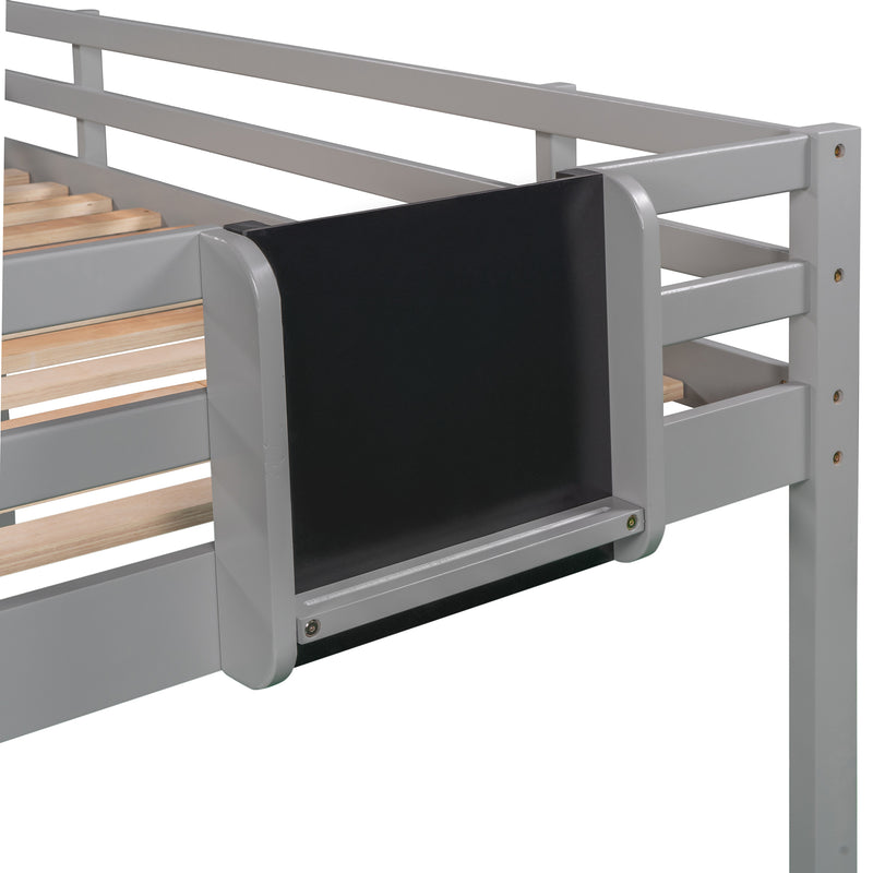 Twin size Loft Bed Wood Bed with Slide, Stair and Chalkboard,Gray(OLD SKU :WF282115AAE)