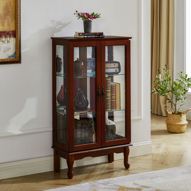 Curio Cabinet Lighted Curio Diapaly Cabinet With Adjustable Shelves And Mirrored Back Panel, Tempered Glass Doors (3 Tier), (E26 Light Bulb Not Included)