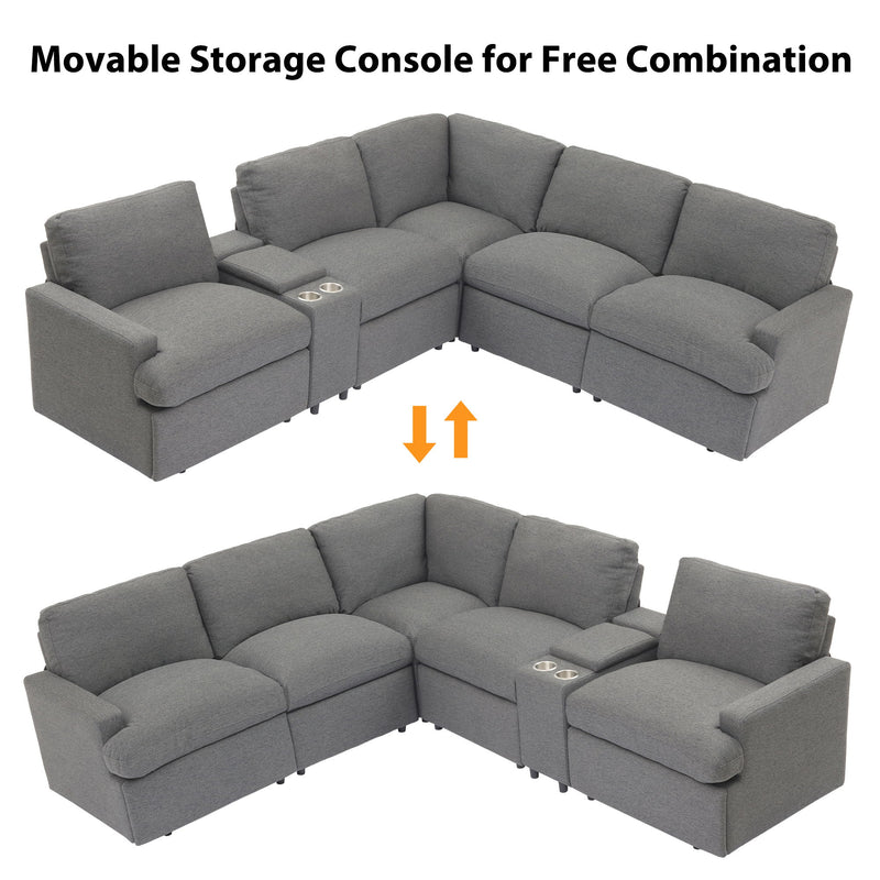 Power Recliner Corner Sofa Home Theater Reclining Sofa Sectional Couches With Storage Box, Cup Holders, USB Ports And Power Socket For Living Room