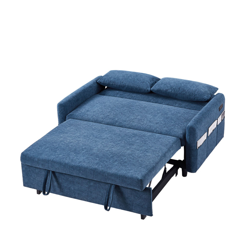 Pull Out Sleep Sofa Bed Loveseats Sofa Couch With Adjsutable Backrest, Storage Pockets, 2 Soft Pillows, USB Ports For Living Room