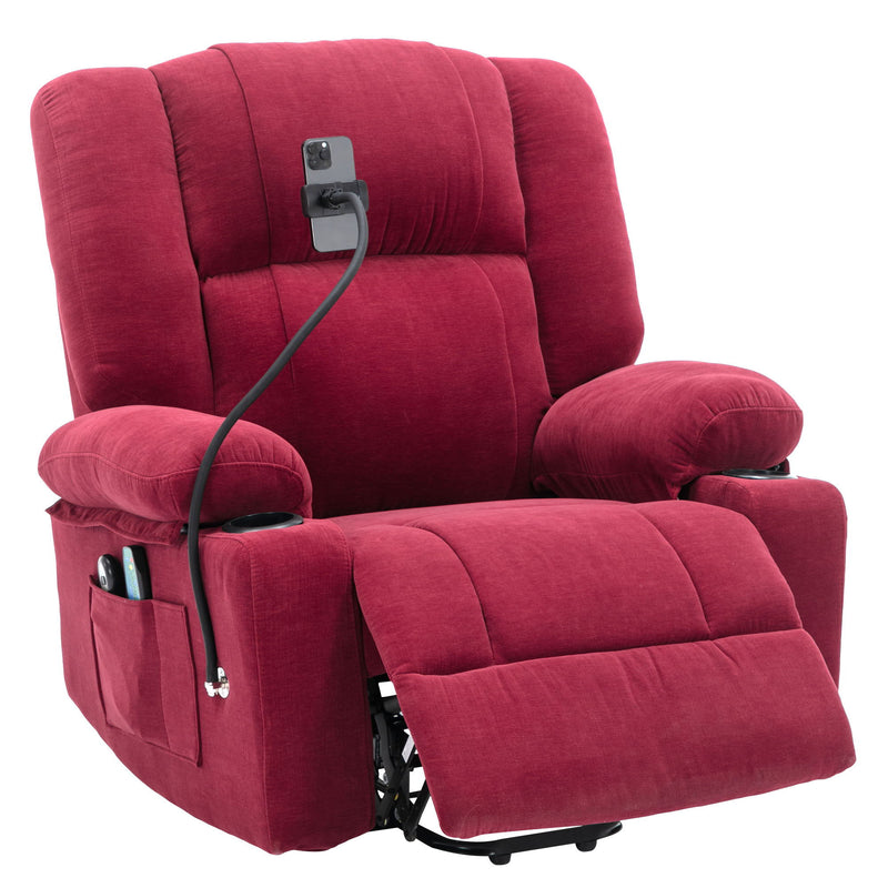 Power Lift Recliner Chair Electric Recliner For Elderly Recliner Chair With Massage And Heating Functions, Remote, Phone Holder Side Pockets And Cup Holders For Living Room