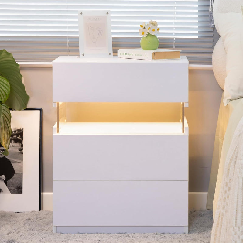 LED Nightstands 3 Drawer Dresser For Bedroom End Table With Acrylic Board LED Bedside Tables For Bedroom Living Room Bedside Furniture