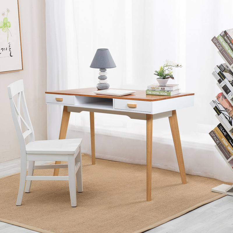 Wooden Writing Desk For Office, Solid Wood Computer Table For Home, Simple Style, Study Table With Drawers - Natural / White