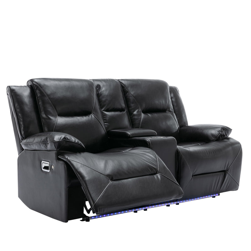 Home Theater Recliner Set Manual Recliner Chair With A Led Light Strip Two Built-In Cup Holders For Living Room