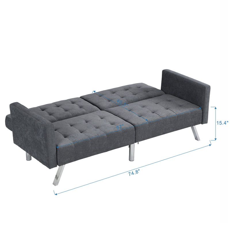 Futon Sofa Bed Convertible Folding Lounge Couch, Armrests