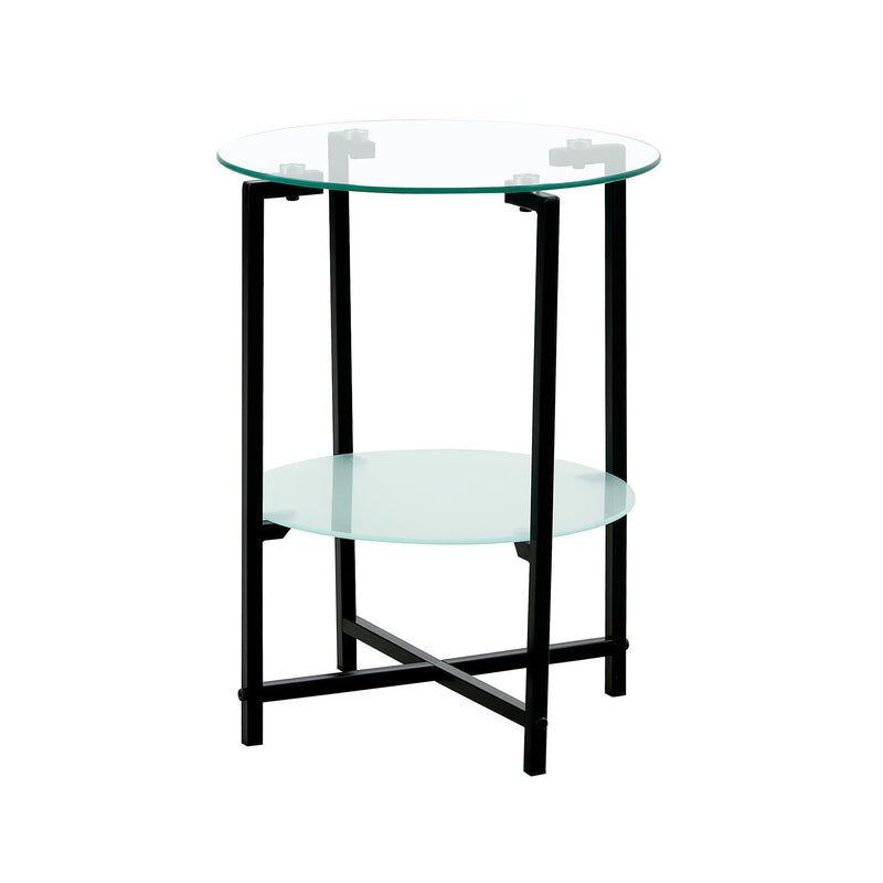 Jws-W241 Tempered Glass End Table (Set of 2) , Round Coffee Table For Bedroom Living Room Office - Black