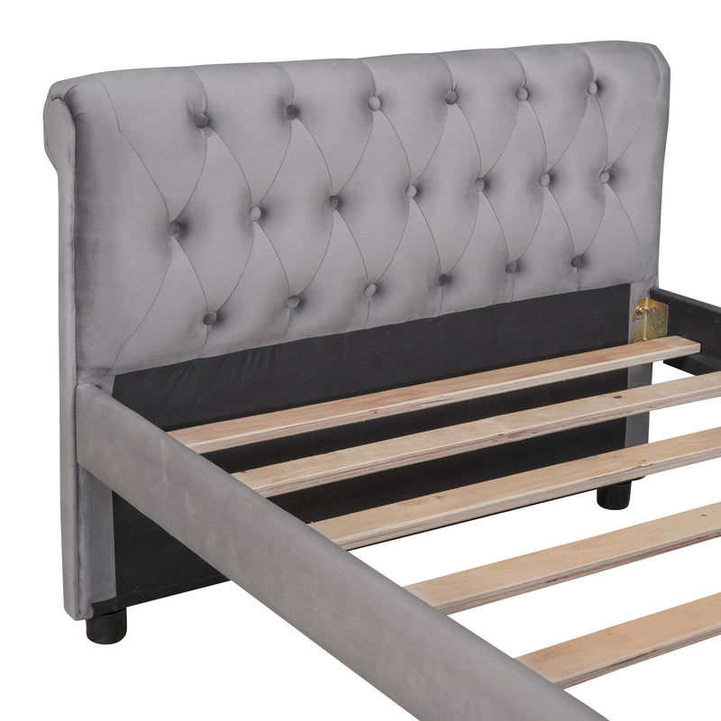 Twin Size Upholstered Daybed With Drawers, Wood Slat Support - Gray