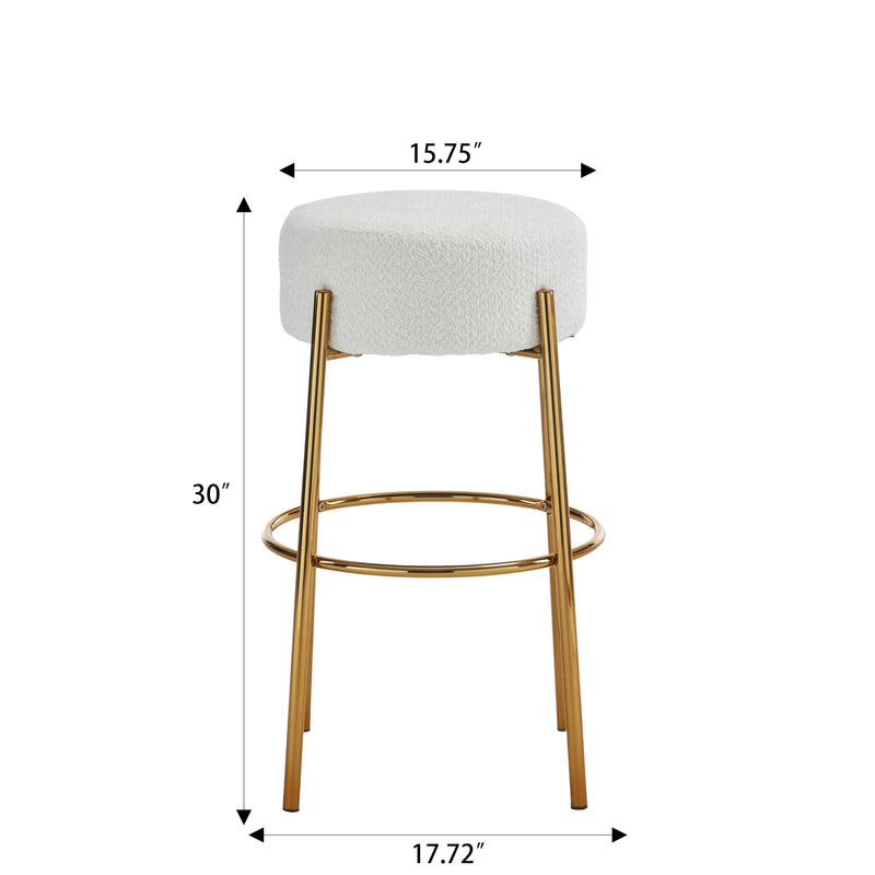 Round High Bar Stools (Set of 2), Contemporary Upholstered Dining Stools For Kitchens, Coffee Shops And Bar Stores - Gold Legs