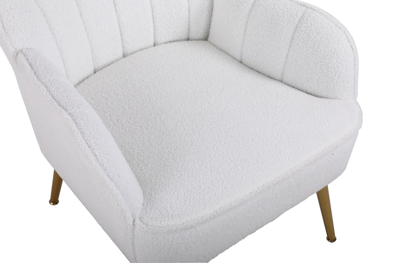 Modern Mid-Century Chair Linen Sherpa Armchair For Living Room Bedroom Office