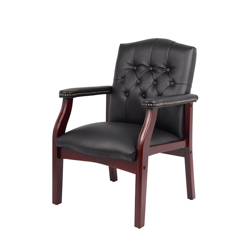 Leather Reception Guest Chairs With Padded Seat And Arms Ergonomic Mid-Back Office Executive Side Chair For Meeting Waiting Room Conference Office Guest Chairs - Black