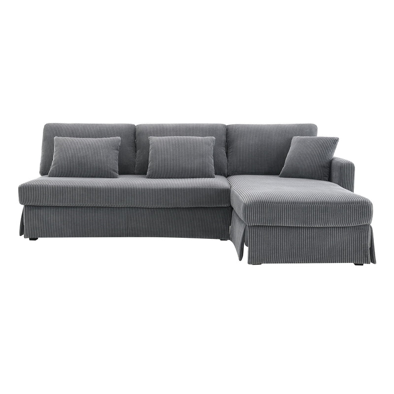 Modern L-Shaped Corduroy Sofa With Reversible Chaise, 4-Seat Upholstered Sectional Indoor Furniture, Convertible Sleeper Couch With Pillows For Living Room, Apartment