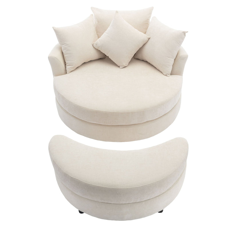 360° Swivel Accent Barrel Chair With Storage Ottoman & 4 Pillows, Modern Chenille Leisure Chair Round Accent For Living Room