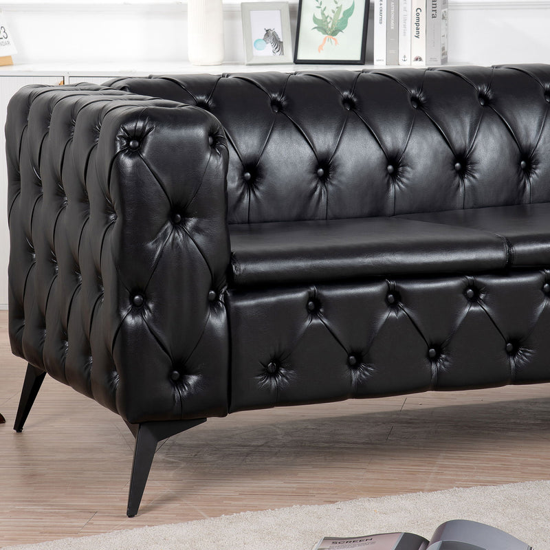 Square Arm Removable Cushion 3 Seater Sofa - Black