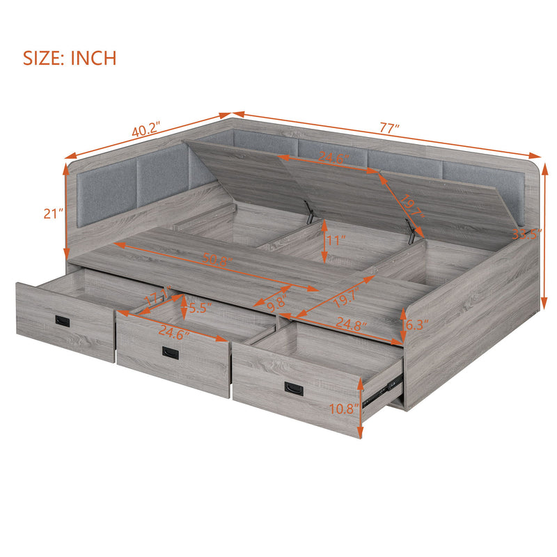 Twin Size Daybed With Three Drawers And Three Storage Compartments - Gray