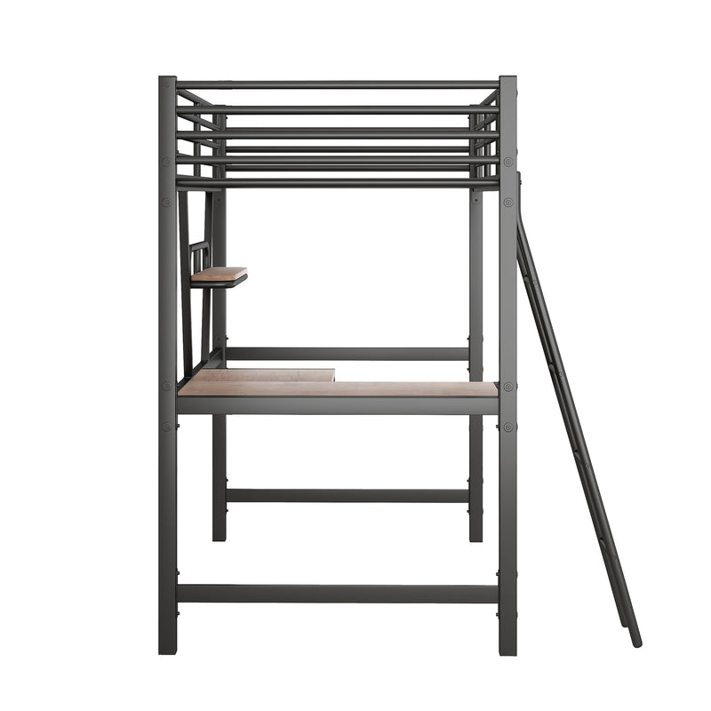 Twin Size Loft Metal&MDF Bed with Desk and Shelf, Black (Old SKU:SM001105AAB-1)