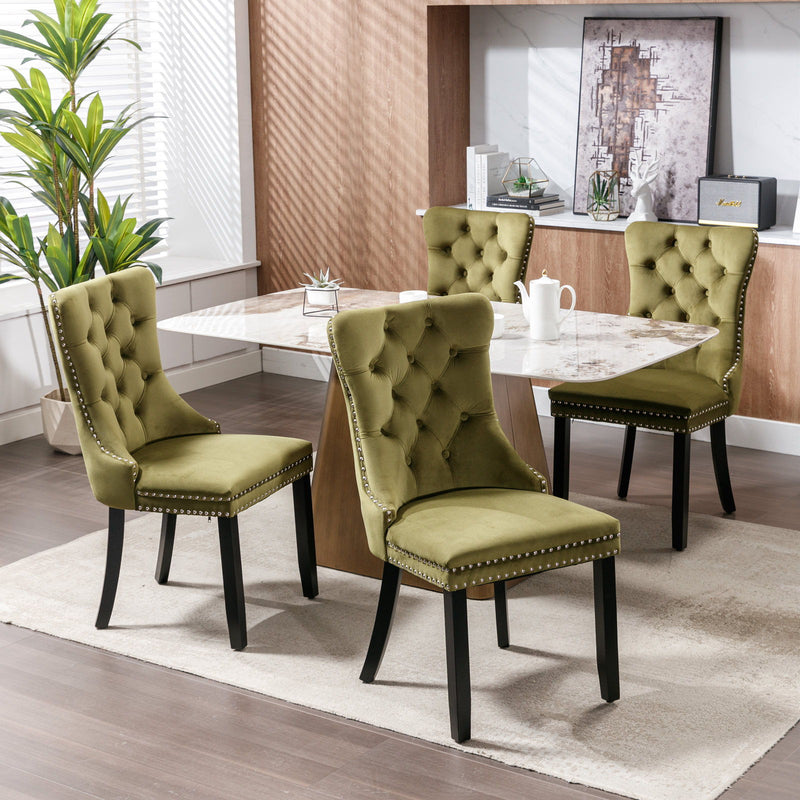 Nikki - Modern, High-End Tufted Solid Wood Contemporary Velvet Upholstered Dining Chair With Wood Legs Nailhead Trim (Set of 2)