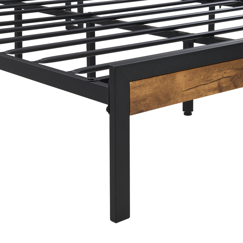 Full Size Metal Platform Bed Frame With Wooden Headboard And Footboard With USB Liner, No Box Spring Needed, Large Under Bed Storage - Brown