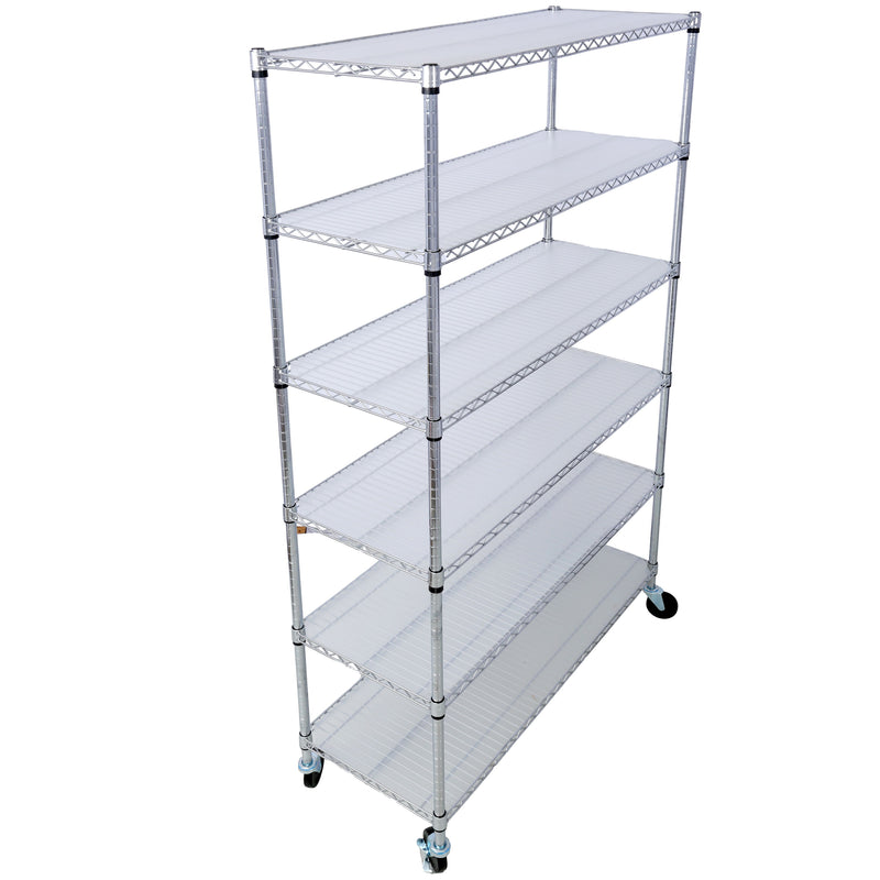 6 Tier 6000Lbs Capacity Nsf Metal Shelf Wire Shelving Unit, Heavy Duty Adjustable Storage Rack With Wheels & Shelf Liners For Commercial Grade Utility Steel Storage Rack