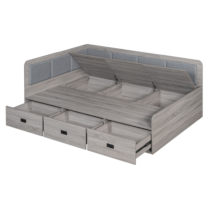 Full Size Daybed With Three Drawers And Three Storage Compartments - Gray