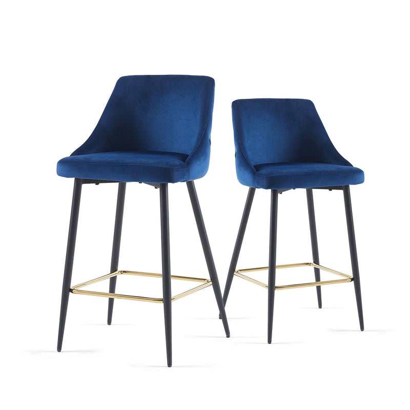 Velvet Swivel Bar Chair Bar Stool And Metal Modern High Bar Furniture Commercial Furniture - Blue