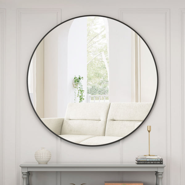 Wall Mirror Oversized Big Size Circular Mirror Metal Framed Mirror Round Vanity Mirror Dressing Mirror, For Bathroom, Living Room, Bedroom Wall Decor - Black