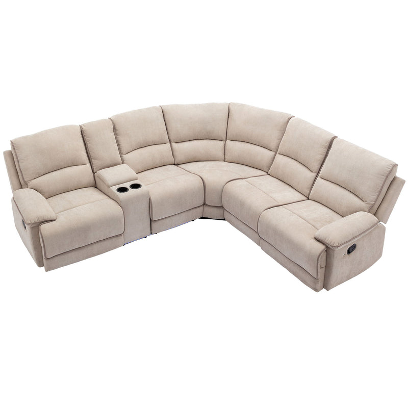 Modern Manual Reclining Living Room Furniture Set With USB Ports, Hidden Storage, Led Light Strip And 2 Cup Holders - Cream