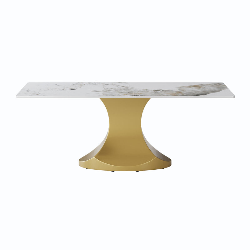 78.74" Modern Artificial Stone Pandora Panel Golden Stainless Steel Curved Legs, Can Accommodate 8 People - White / Gold