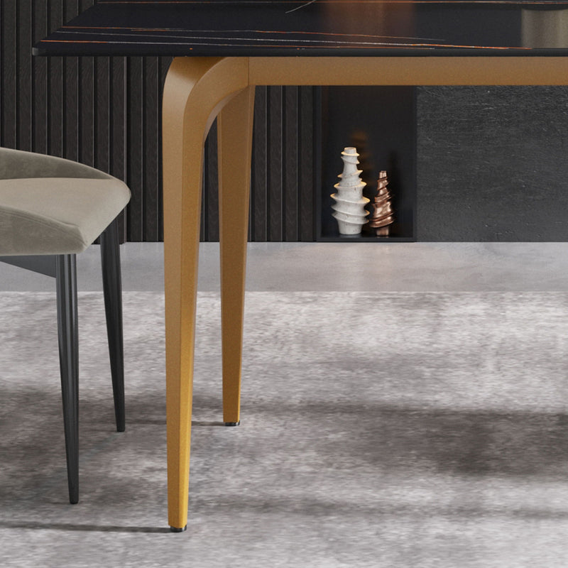 63" Modern Artificial Stone Black Straight Edge Golden Metal Leg Dining Table - Black / Gold