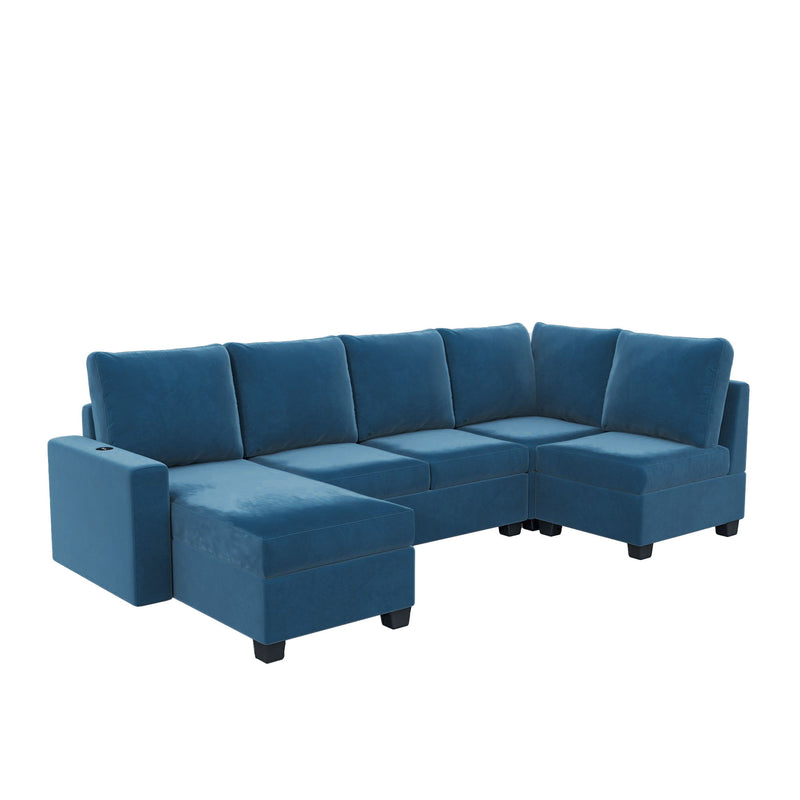 Modern L Shape Sectional Sofa, 6 Seat Velvet Couch With Convertible Chaise Lounge, Freely Combinable Indoor Furniture For Living Room