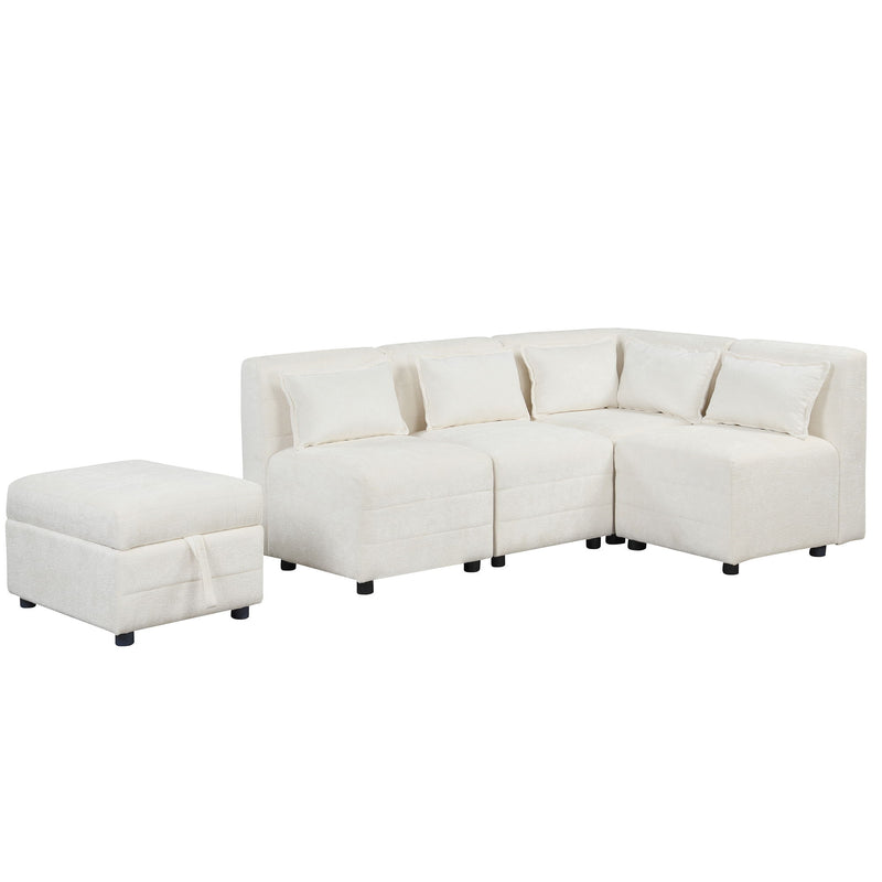 Free-Combined Sectional Sofa 5 Seater Modular Couches With Storage Ottoman, 5 Pillows For Living Room