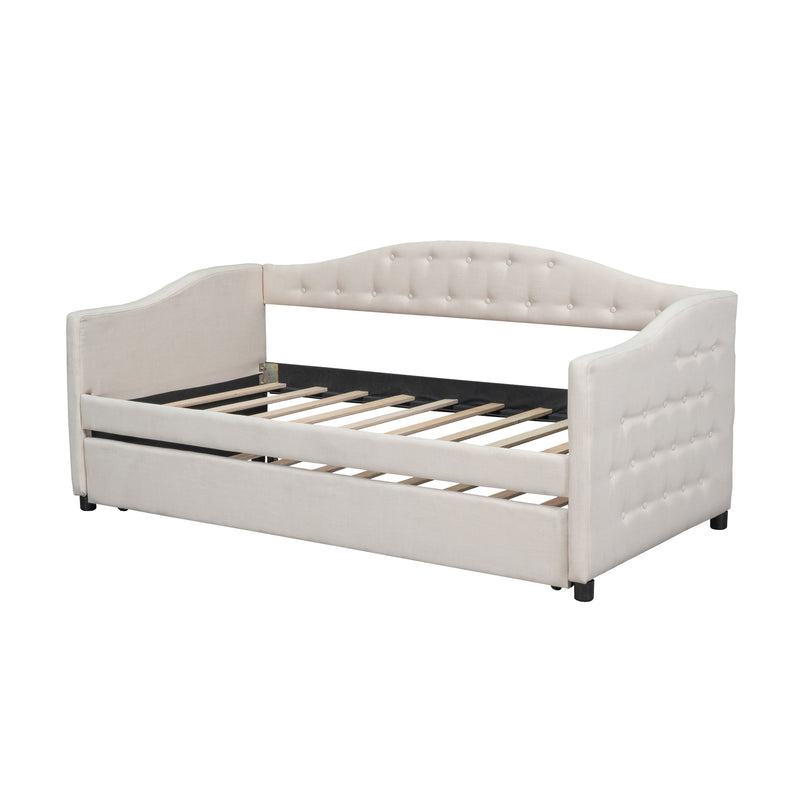 Upholstered Twin Size Daybed with Trundle, Beige