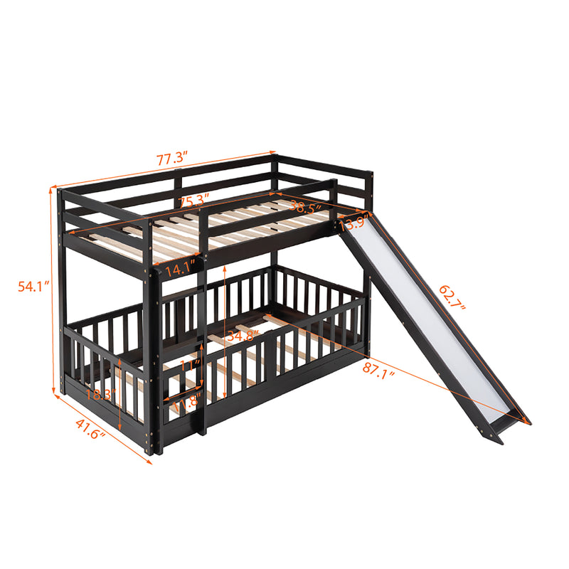 Twin Over Twin Bunk Bed with Slide and Ladder, Espresso（Old SKU:LP000009AAP）