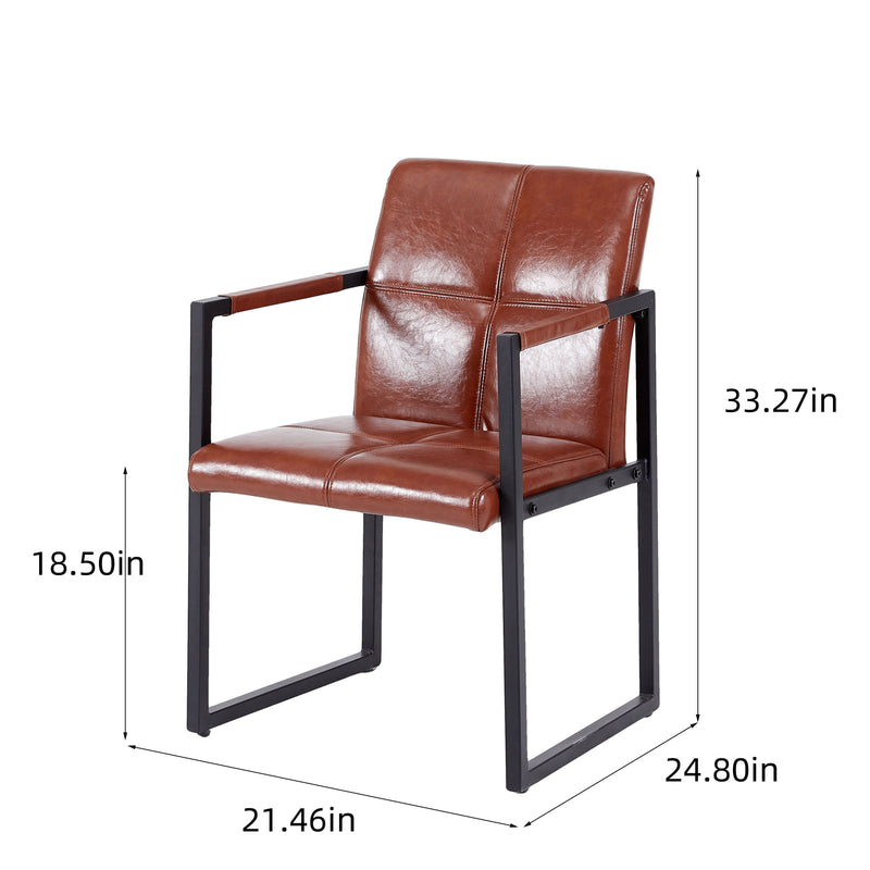 Modern European Style Dining Chair PU Leather Metal Pipe Dining Room Furniture Chair (Set of 2)