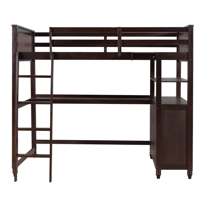 Twin size Loft Bed with Drawers and Desk, Wooden Loft Bed with Shelves - Espresso(OLD SKU: LT001530AAP)