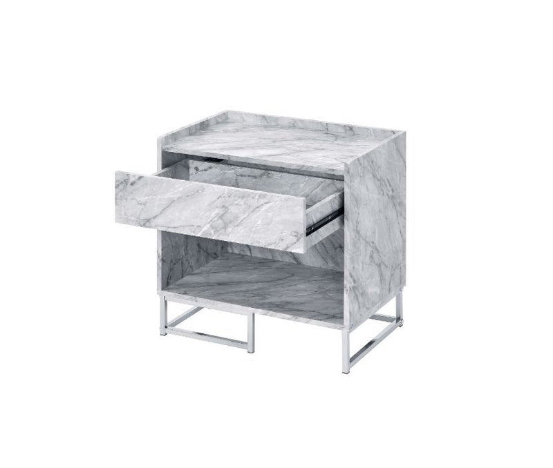 Azrael - Accent Table - White Printed Faux Marble & Chrome Finish