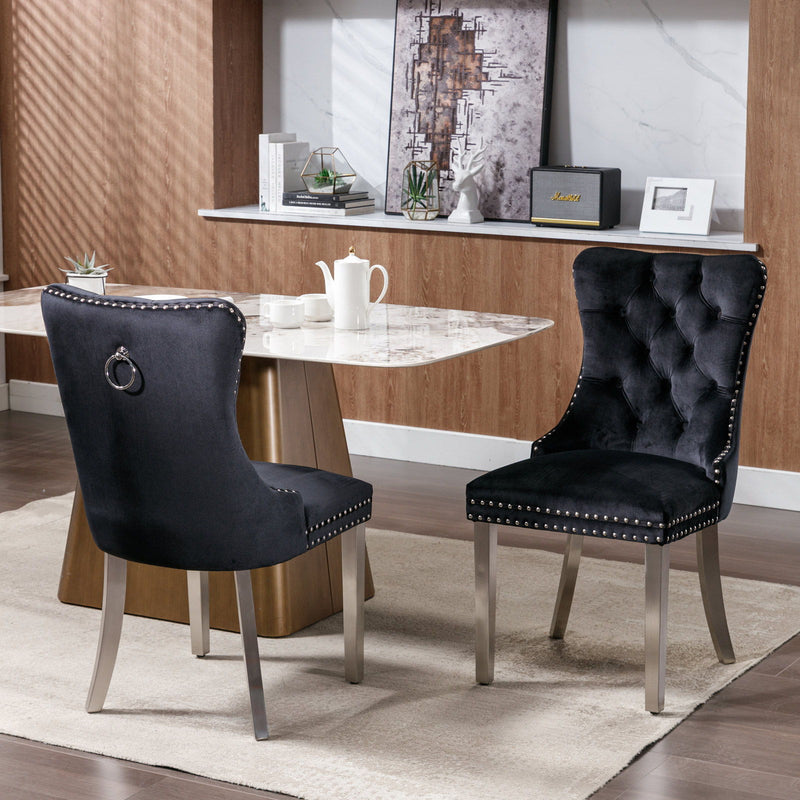 Nikki - Modern, High-End Tufted Solid Wood Contemporary Velvet Upholstered Dining Chair With Chrome Stainless Steel Plating Legs, Nailhead Trim (Set of 2)