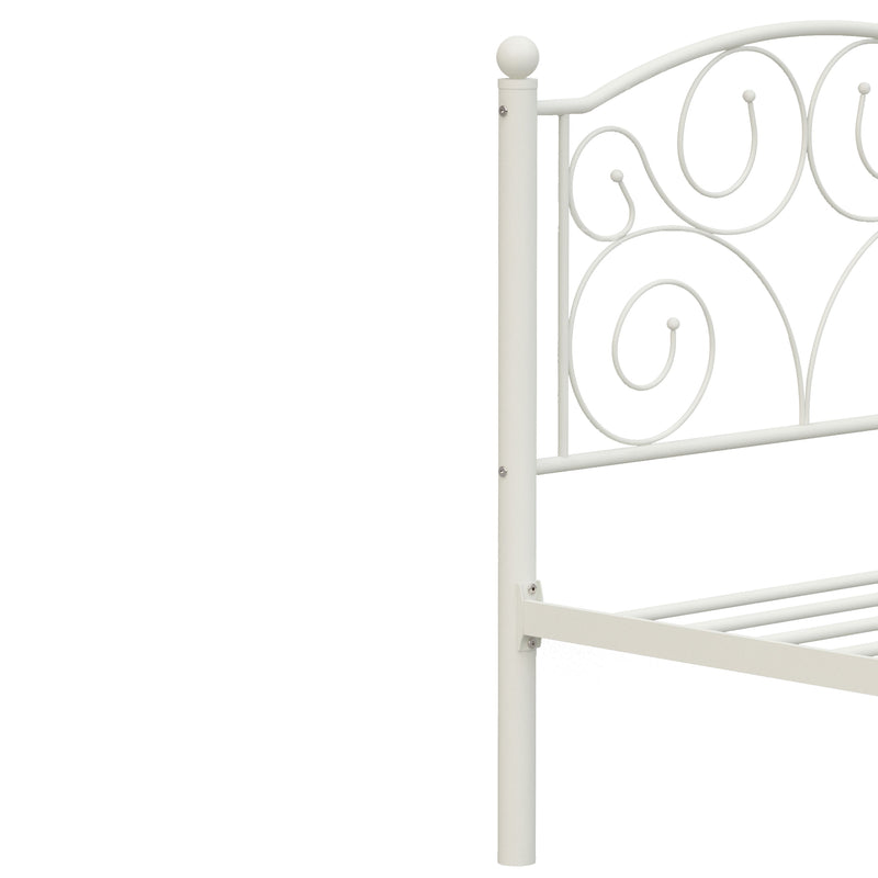 Twin Unique Flower Sturdy System Metal Bed Frame With Headboard And Footboard - White