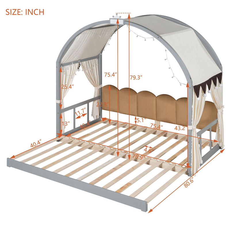 Extended Bed With Arched Roof And Trundle