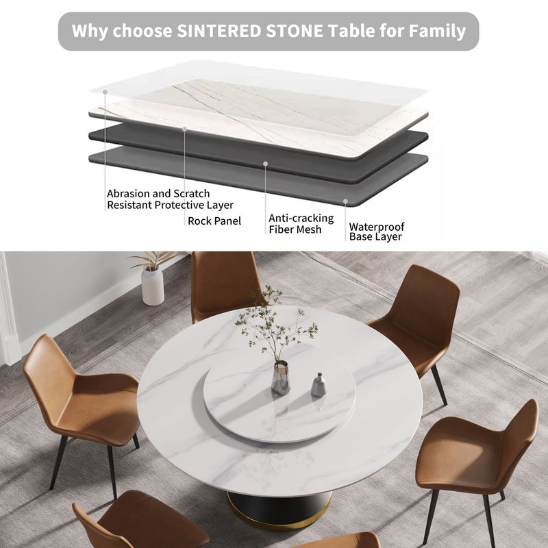 Modern Artificial Stone Round Carbon Steel Base Dining Table Stone Turntable