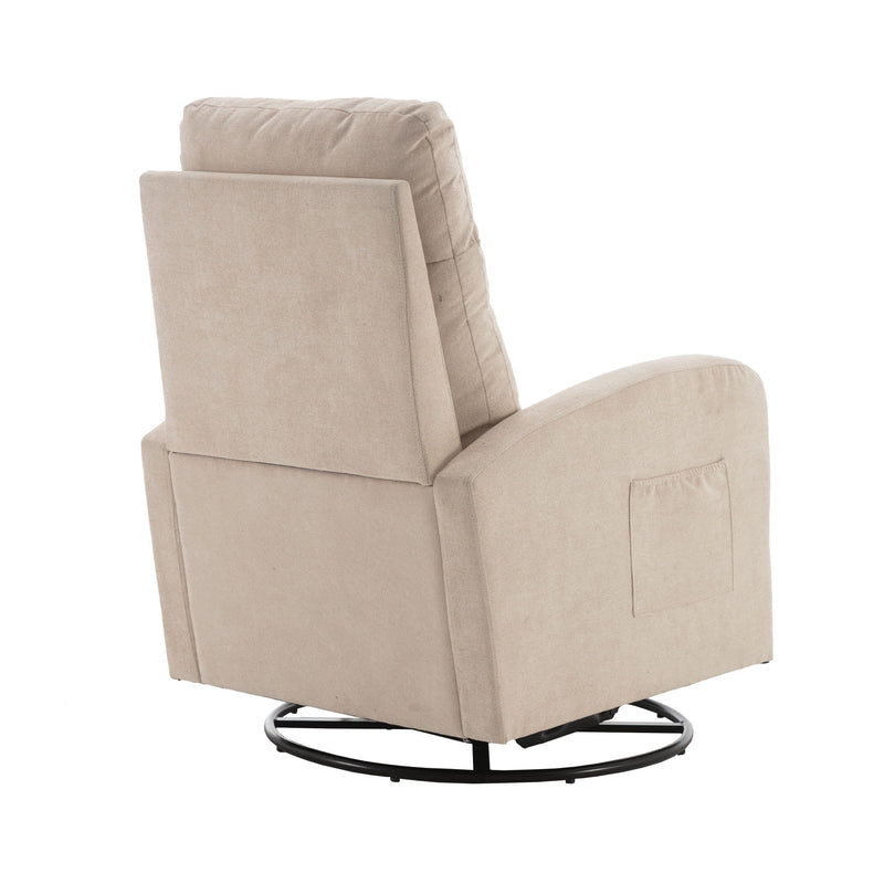 Upholstered Swivel Glider Rocking Chair For Nursery In Beige.Modern Style One Left Bag - Beige