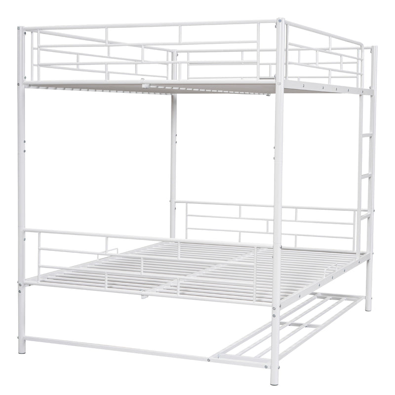 Full Over Full Metal Bunk Bed With Shelf And Guardrails - White