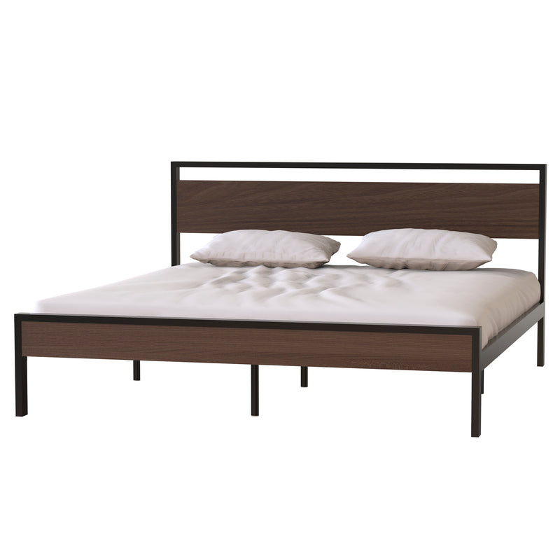 Ceres Metal Bed, Black with Walnut wood Headboard&Footboard, King