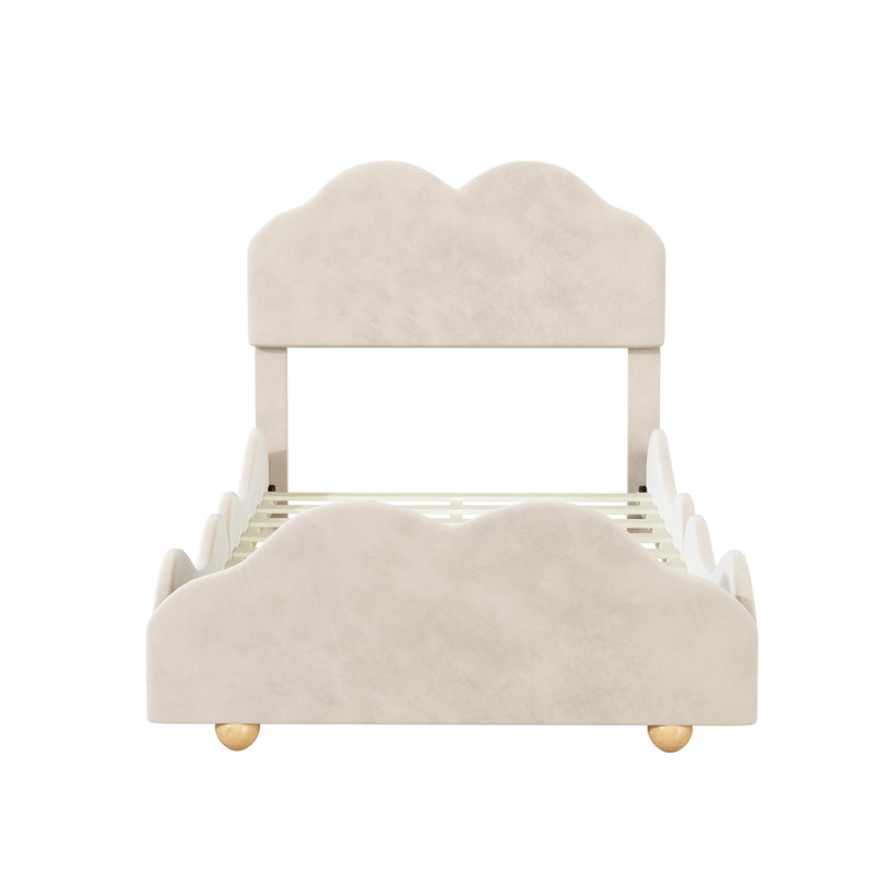 Twin Size Upholstered Platform Bed with Cloud Shaped bed board, Beige