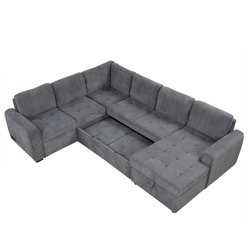 U-Shaped Sofa Sectional Sofa Pull-Out Sofa Bed With A Storage Chaise Lounge, Charging Devices For Living Room - Gray