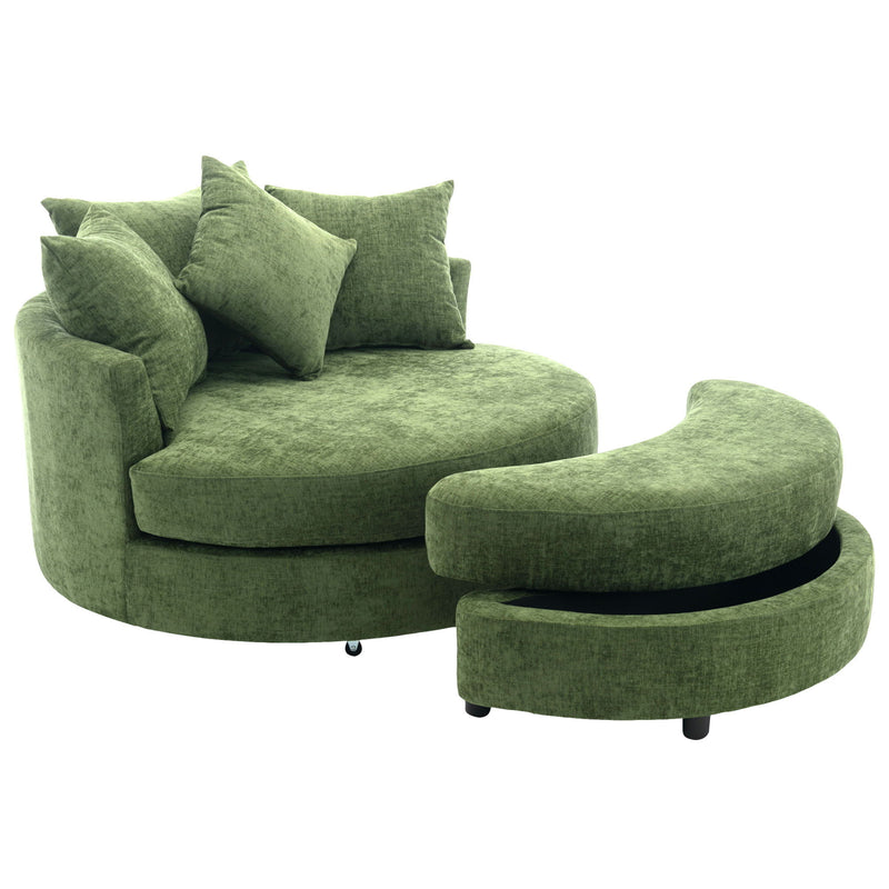 360° Swivel Accent Barrel Chair With Storage Ottoman & 4 Pillows, Modern Chenille Leisure Chair Round Accent For Living Room