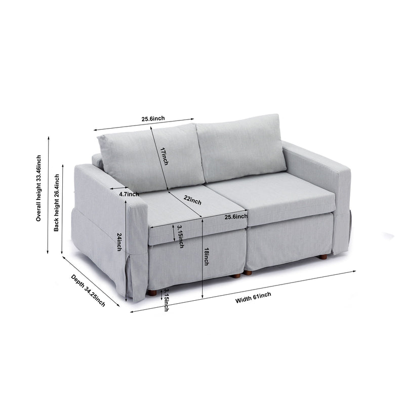 2 Seat Module Sectional Sofa Couch With 2 Ottoman For Living Room, Seat Cushion And Back Cushion Non-Removable And Non-Washable