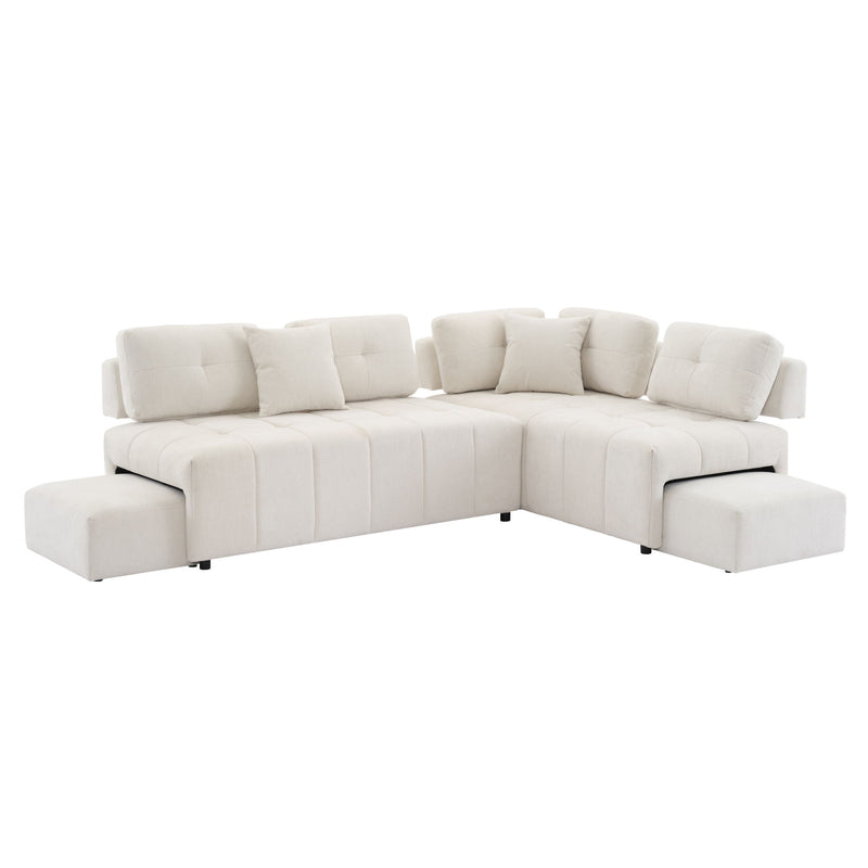 L-Shaped Sofa Sectional Sofa Couch With 2 Stools And 2 Lumbar Pillows For Living Room