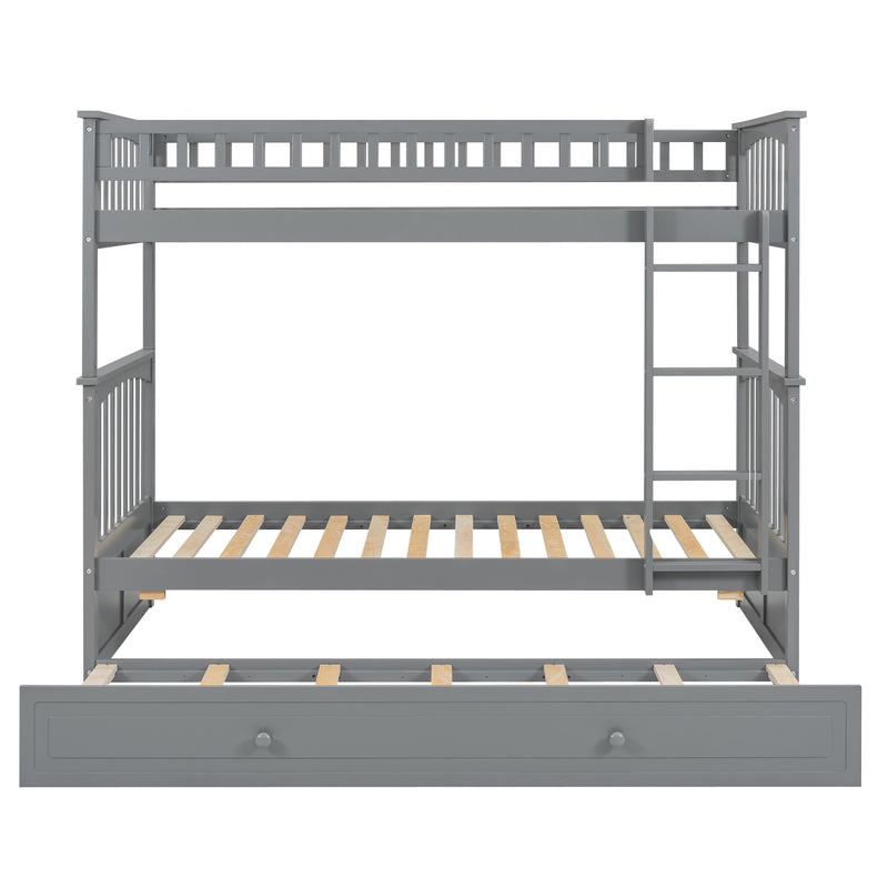 Twin over Twin Bunk Bed with Twin Size Trundle, Convertible Beds, Gray