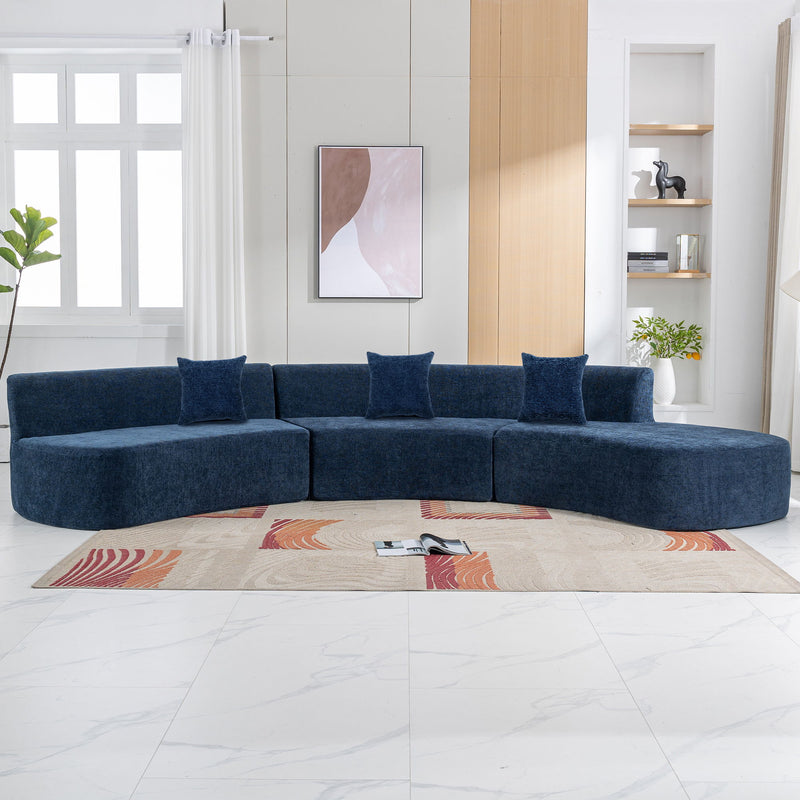 Stylish Curved Sofa Sectional Sofa Chenille Sofa Couch With Three Throw Pillows For Living Room