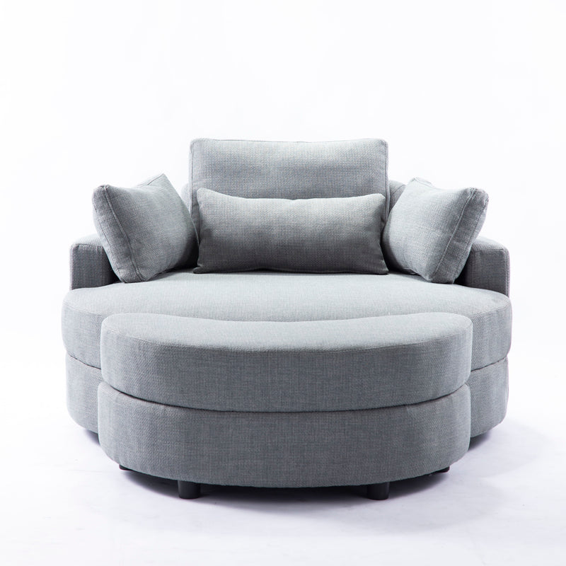 Large Round Chair With Storage Linen Fabric For Living Room Hotel With Cushions